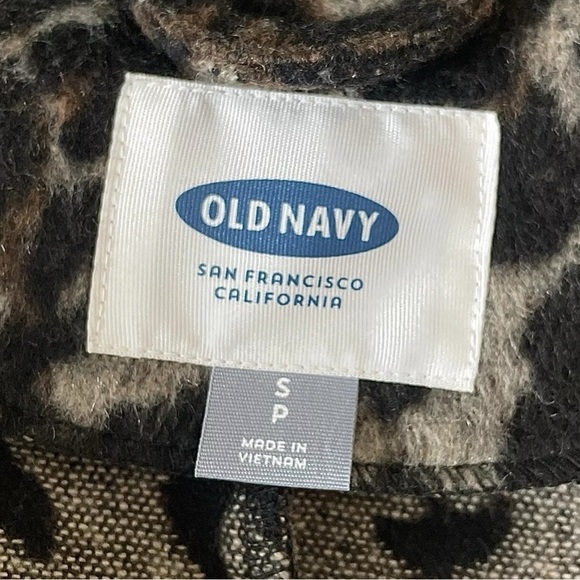 Old Navy Leopard Print Faux Fur Leather Trim Wool Blend Coat Jacket Size Small - Picture 5 of 7